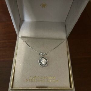New Women’s Silver Primrose Pave Cubic Zirconia Loveknot Pendant Necklace